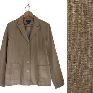 Vintage Womens Blazer Tan Cotton 1980s Ann Taylor Button Jacket Size Medium